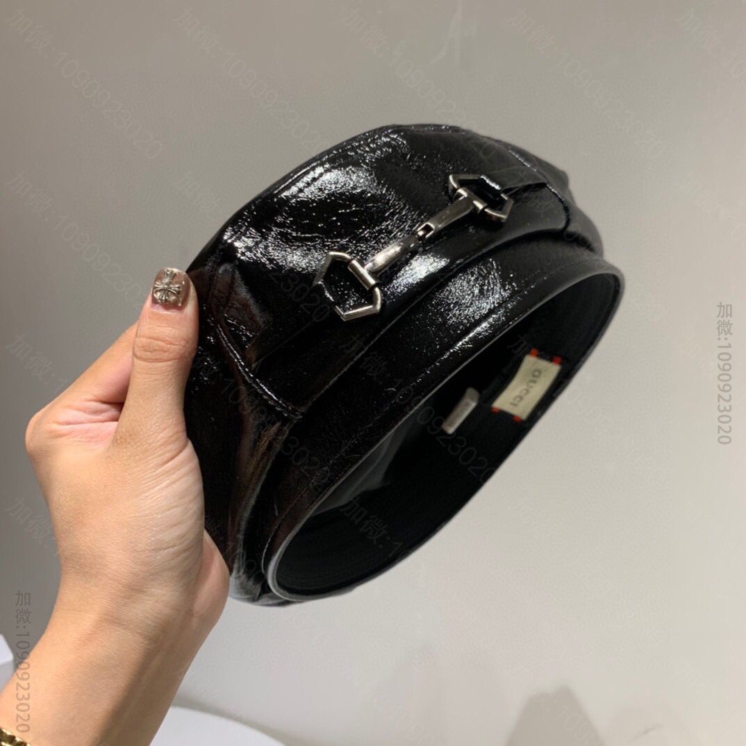 GUCCI古奇新款漆皮贝蕾帽