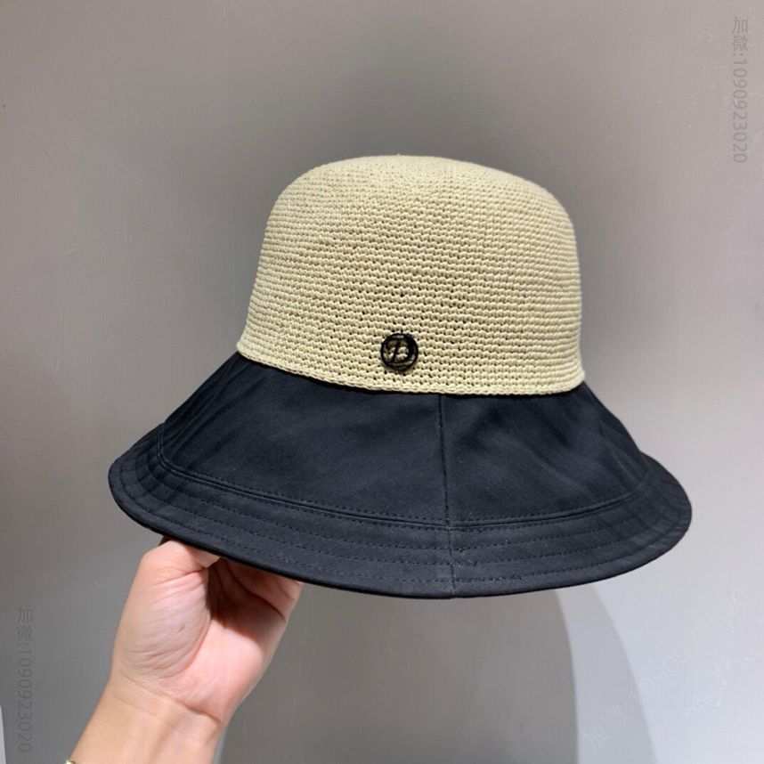 Dior迪奥新款撞色布檐拉菲草遮阳礼帽太阳帽