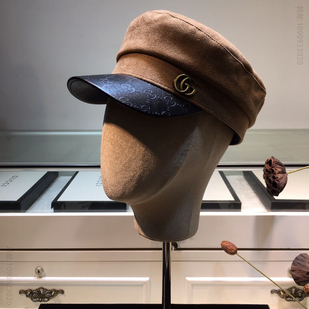 GUCCI古驰拼接皮帽檐新款军帽