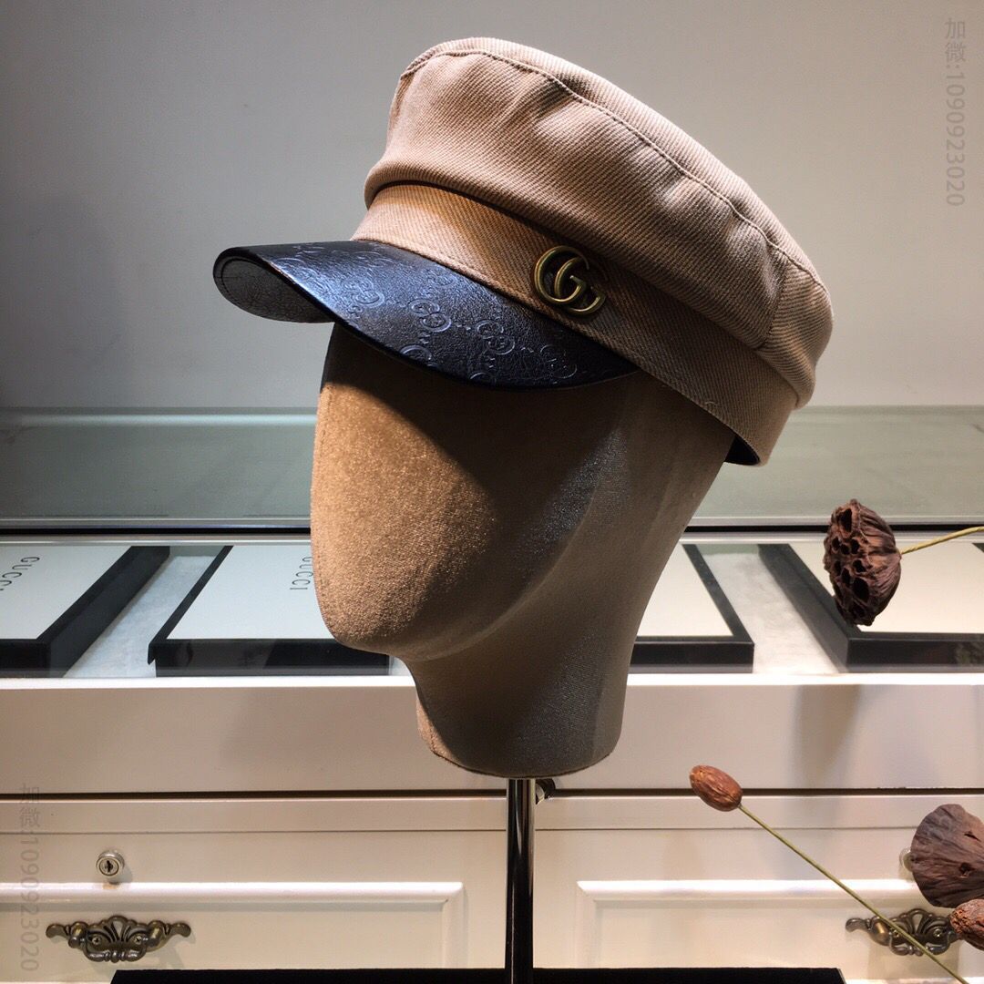 GUCCI古驰拼接皮帽檐新款军帽