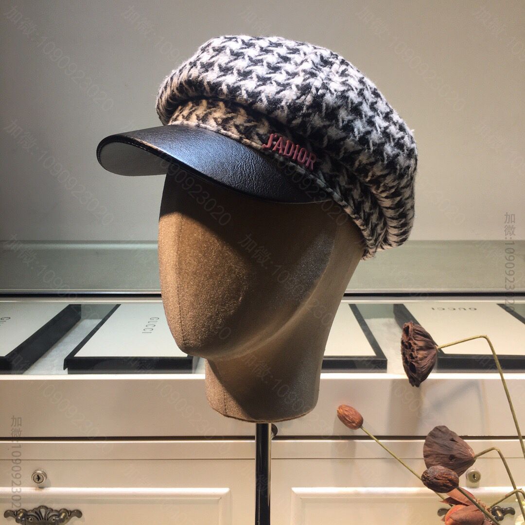 Dior迪奥秋冬新款千鸟格八角帽