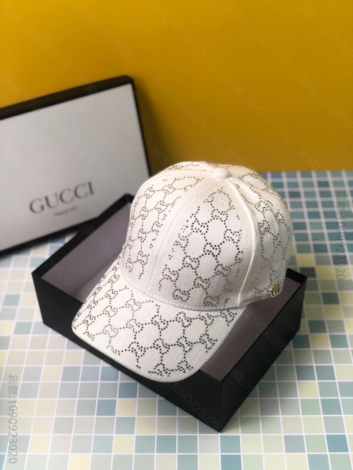 GUCCI古驰金属LOGO全帽烫钻棒球帽