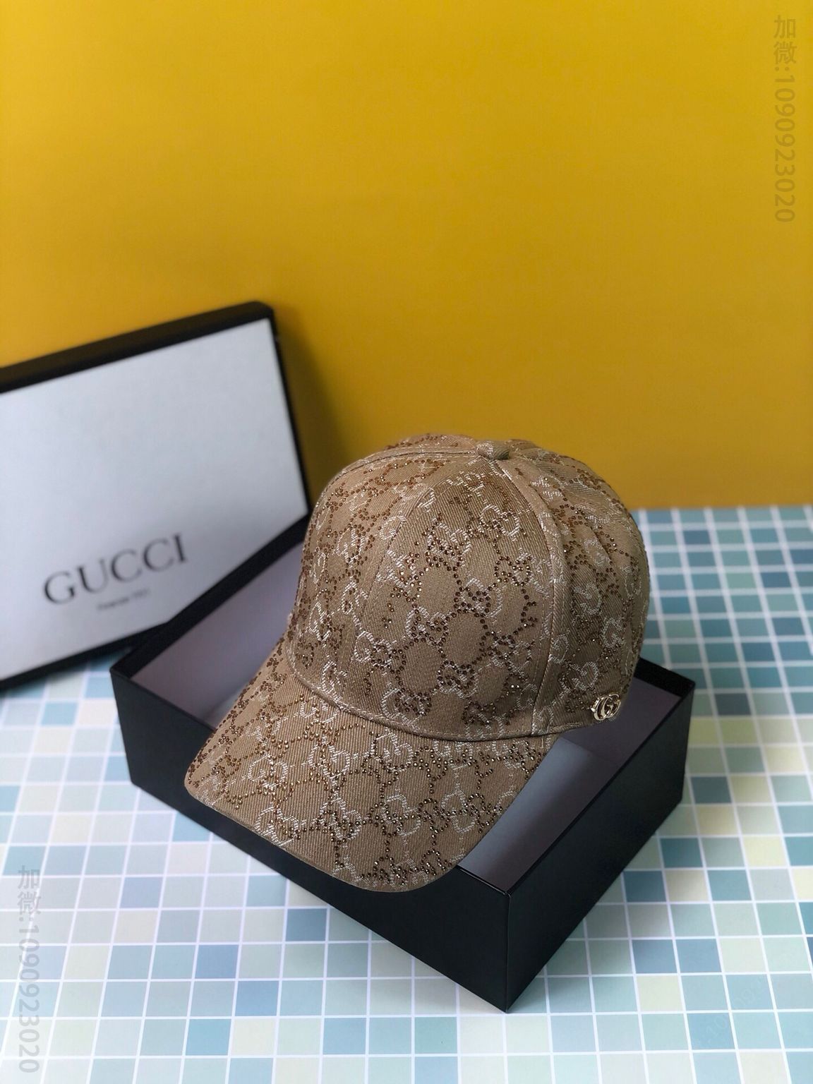 GUCCI古驰金属LOGO全帽烫钻棒球帽