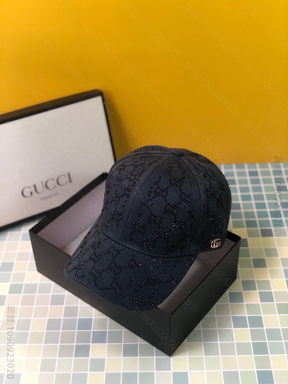 GUCCI古驰金属LOGO全帽烫钻棒球帽