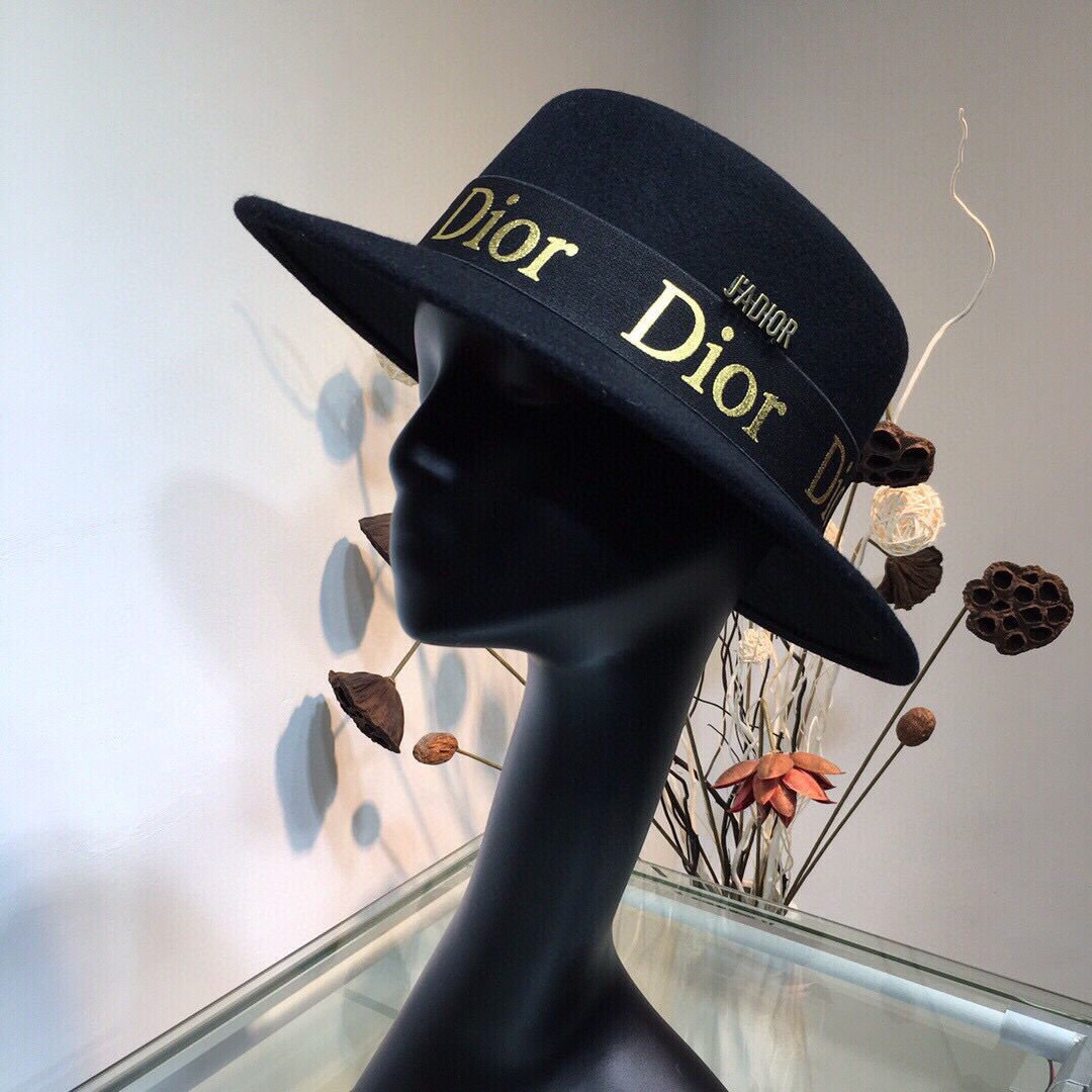 Dior迪奥平顶羊毛烫金字母礼帽