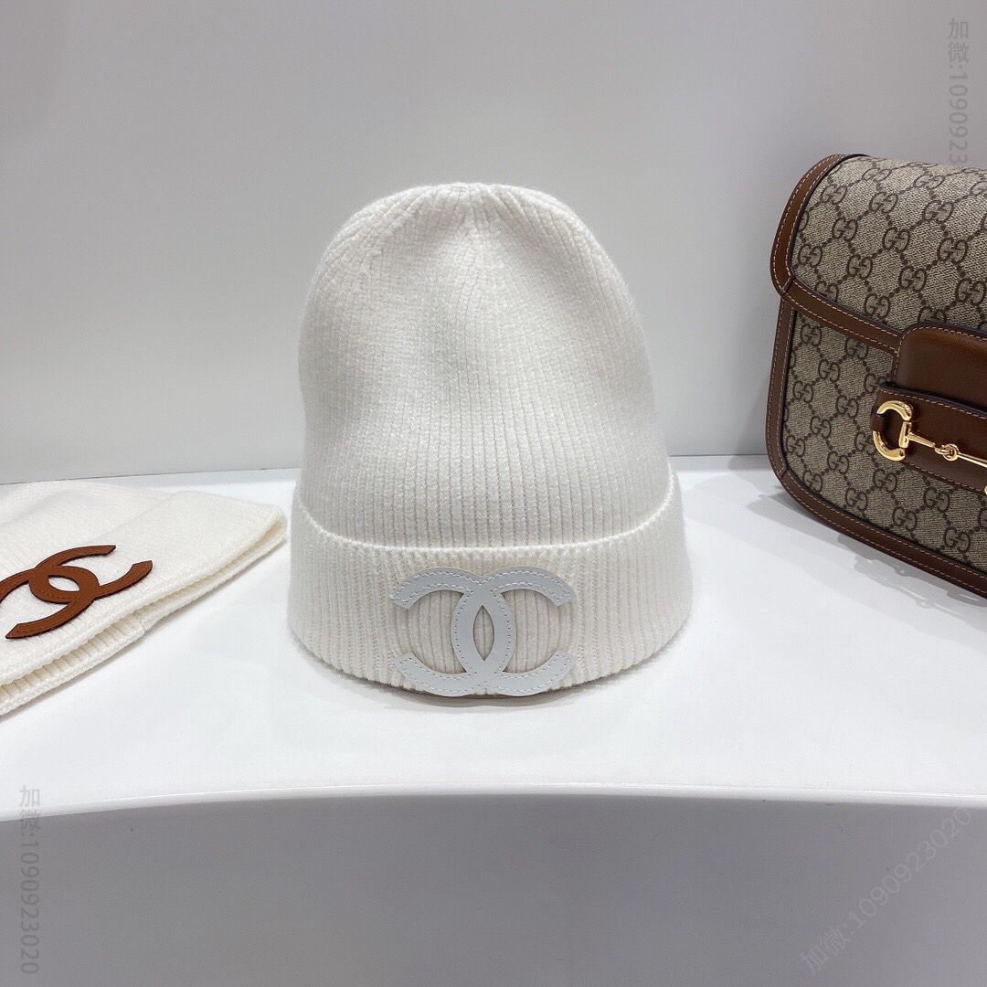 CHANEL香奈儿皮标刺绣logo针织毛线帽