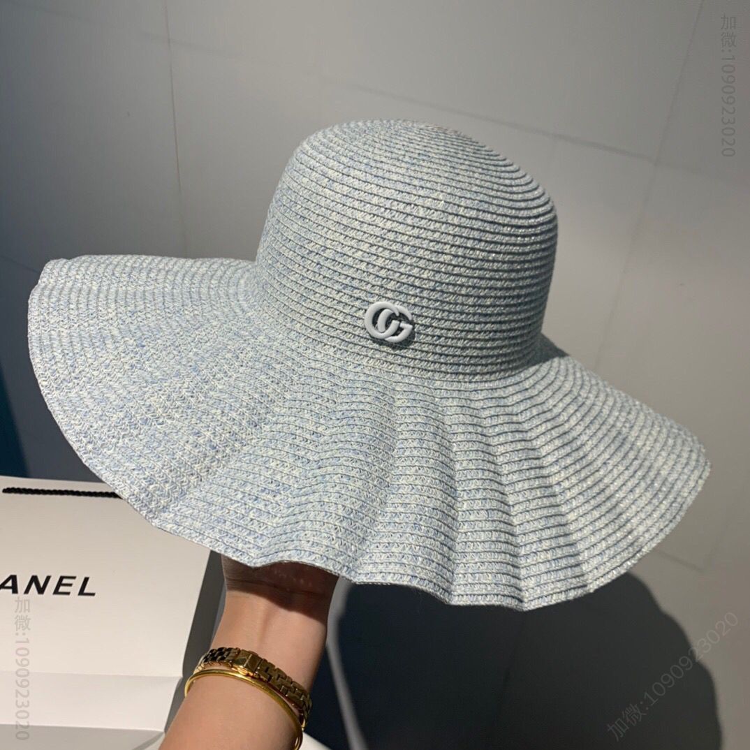 Gucci古奇新款百褶边可折叠大檐帽
