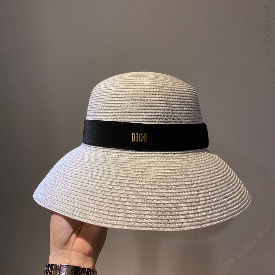Dior迪奥进口冰丝PP草春夏绒皮装饰织带遮阳帽盆帽礼帽