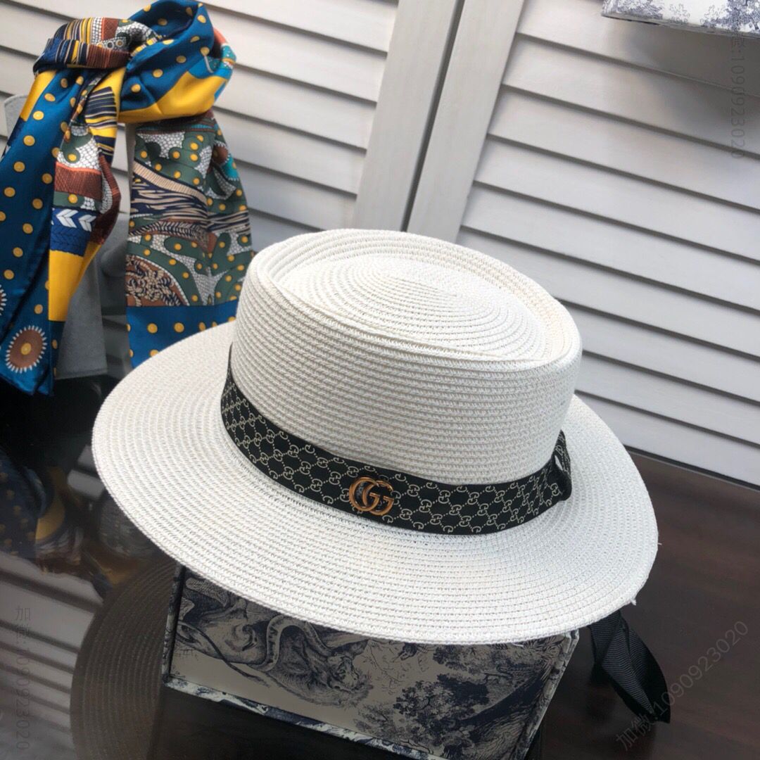 GUCCI古奇2023新款皮织带草编盆帽草帽礼帽