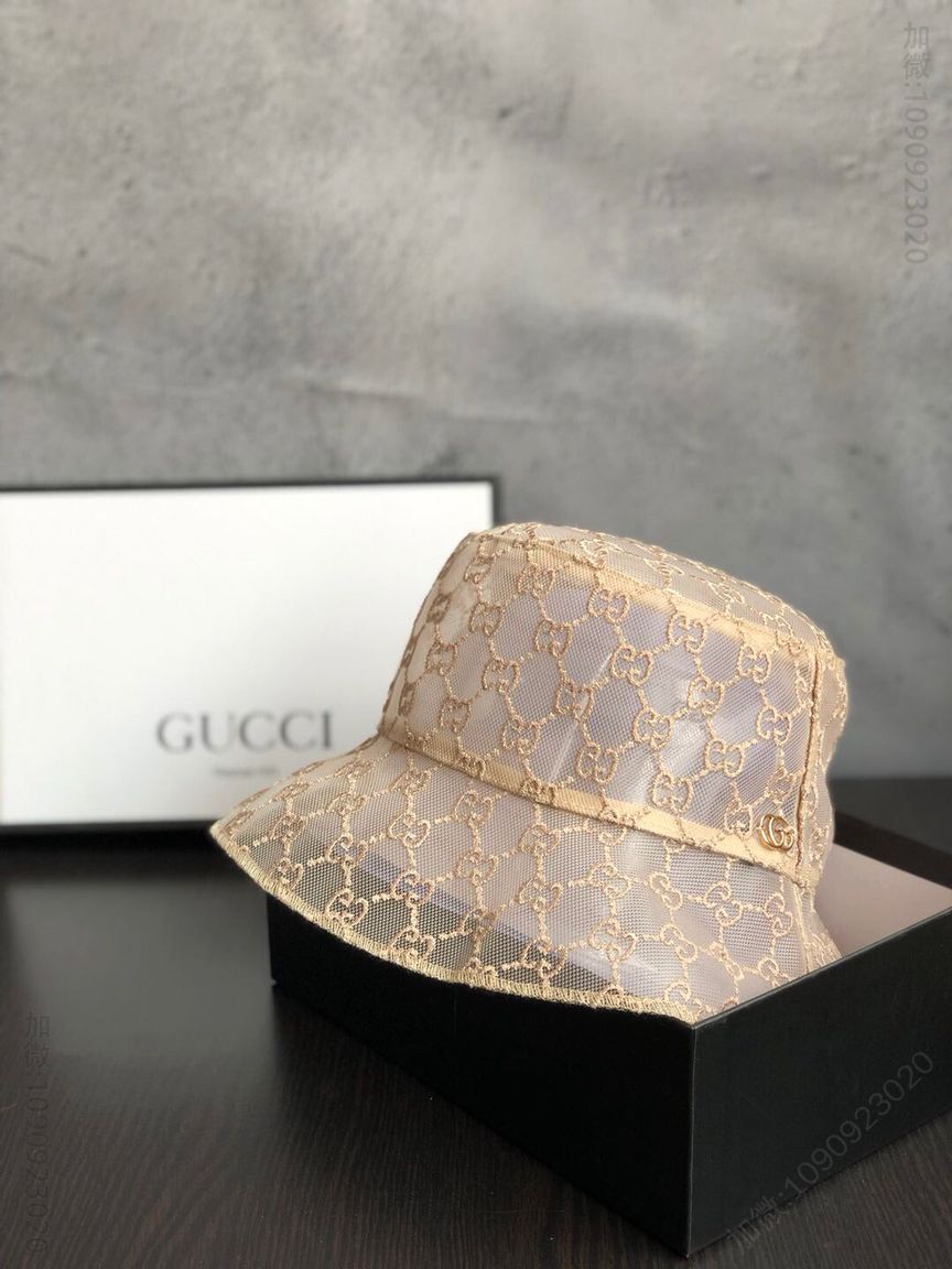 GUCCI古奇双层欧根纱网纱透明渔夫帽