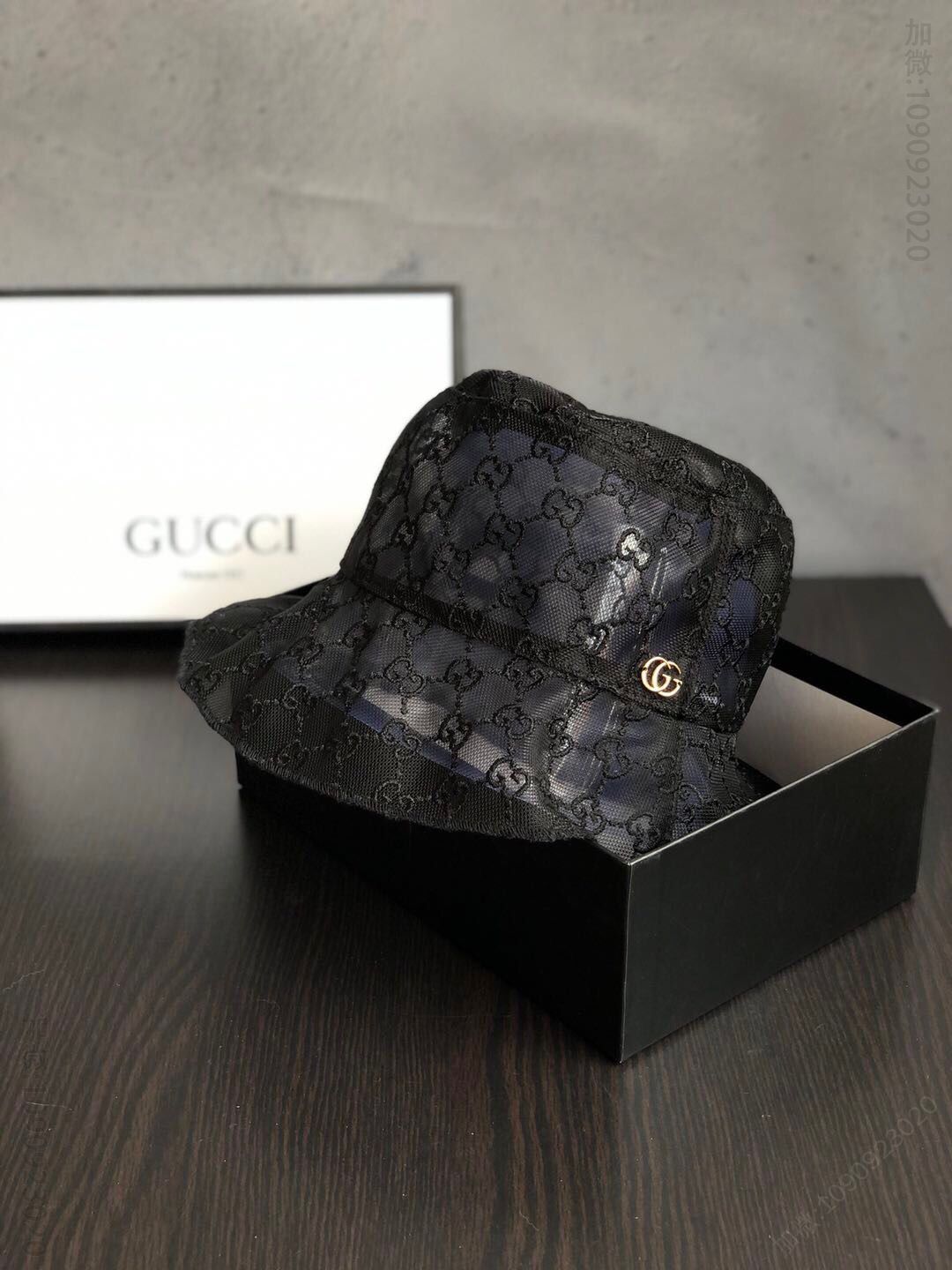 GUCCI古奇双层欧根纱网纱透明渔夫帽