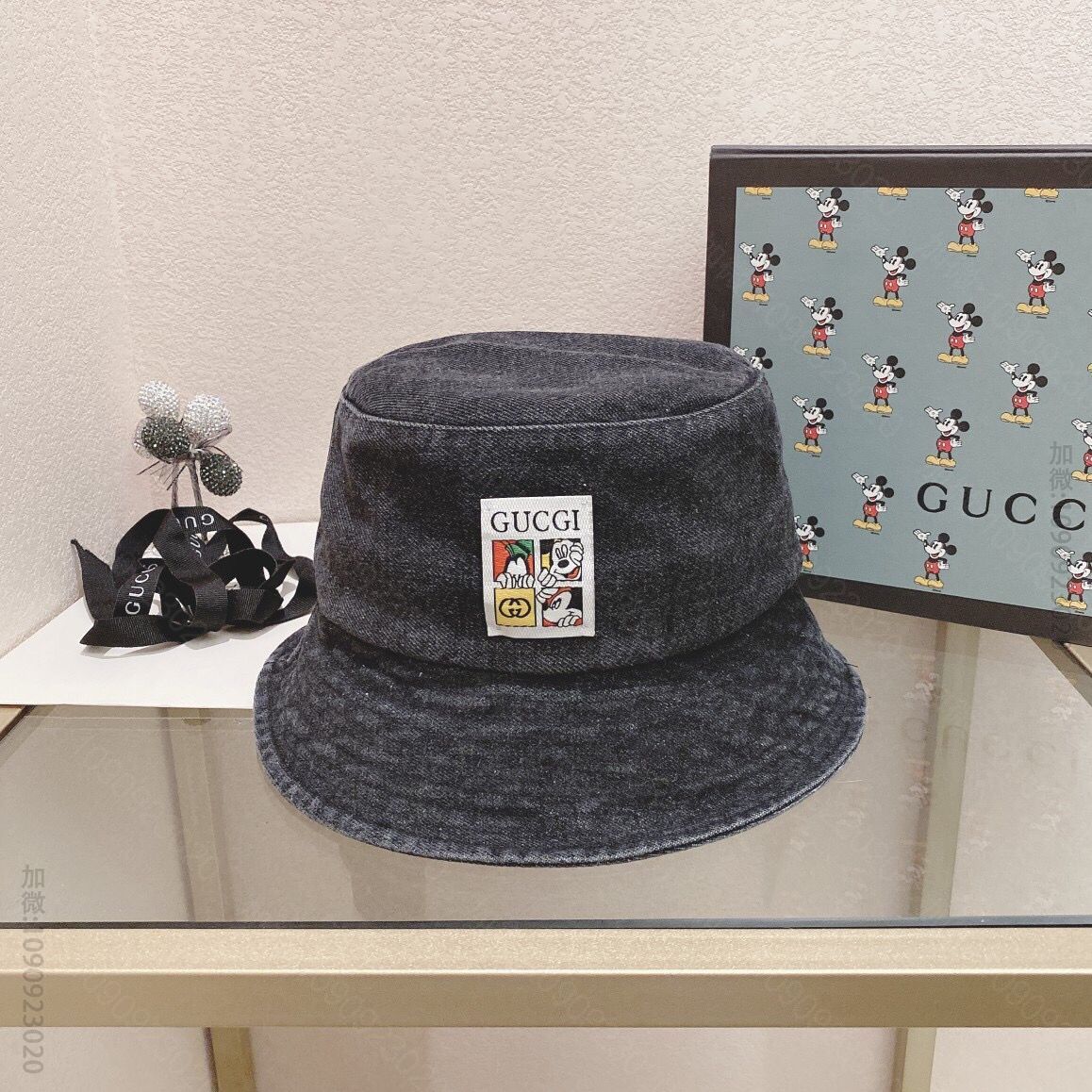 G93906_GUCCI古奇联名版洗水烟雾灰牛仔渔夫帽 古驰男女款帽子 G93906