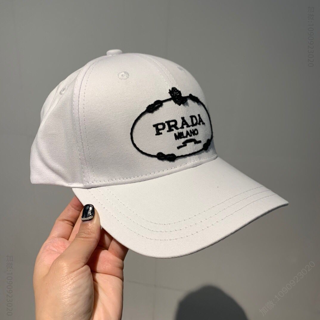 PRADA普拉达刺绣LOGO男女通用帆布棒球帽鸭舌帽