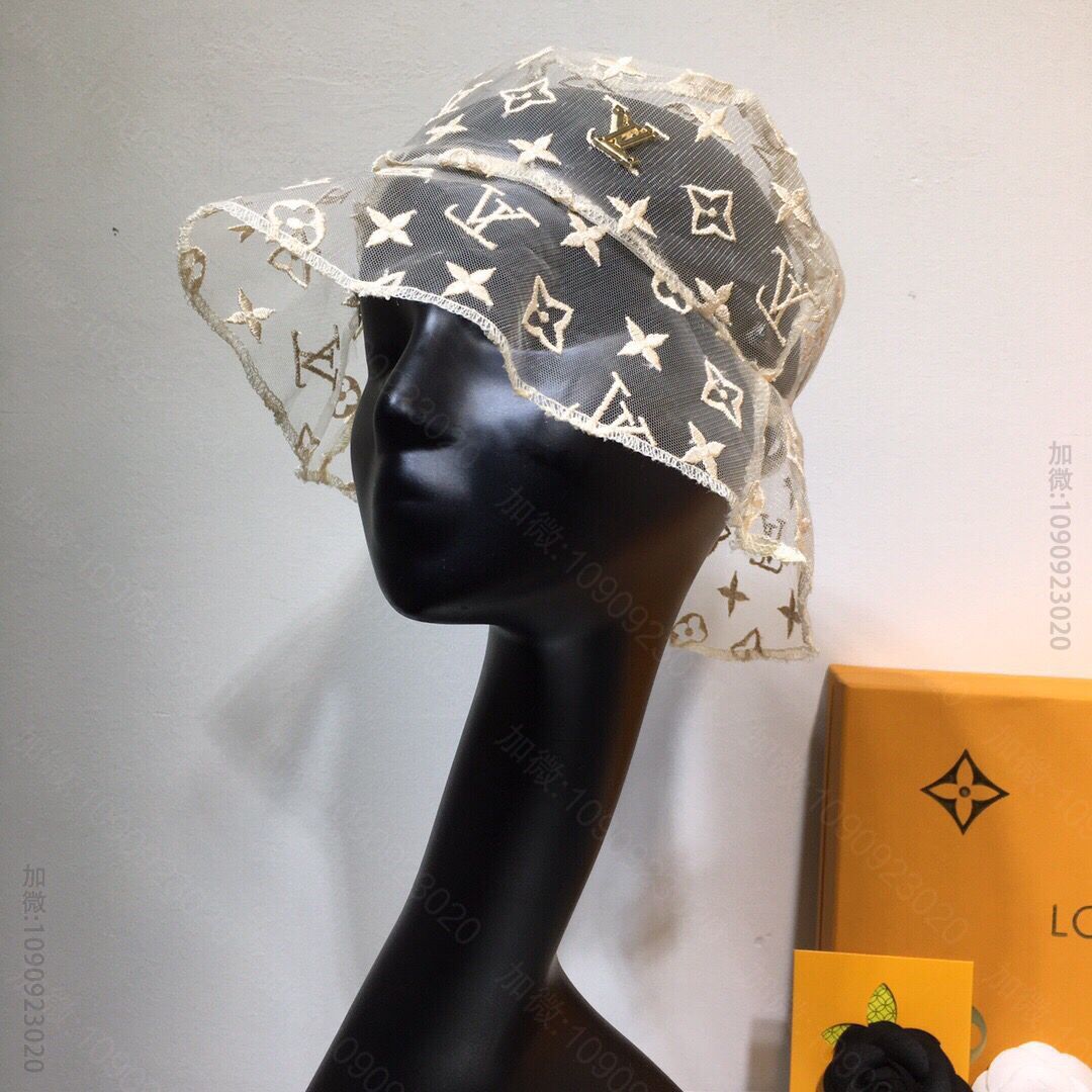 LV路易威登新品蕾丝小花朵刺绣渔夫帽