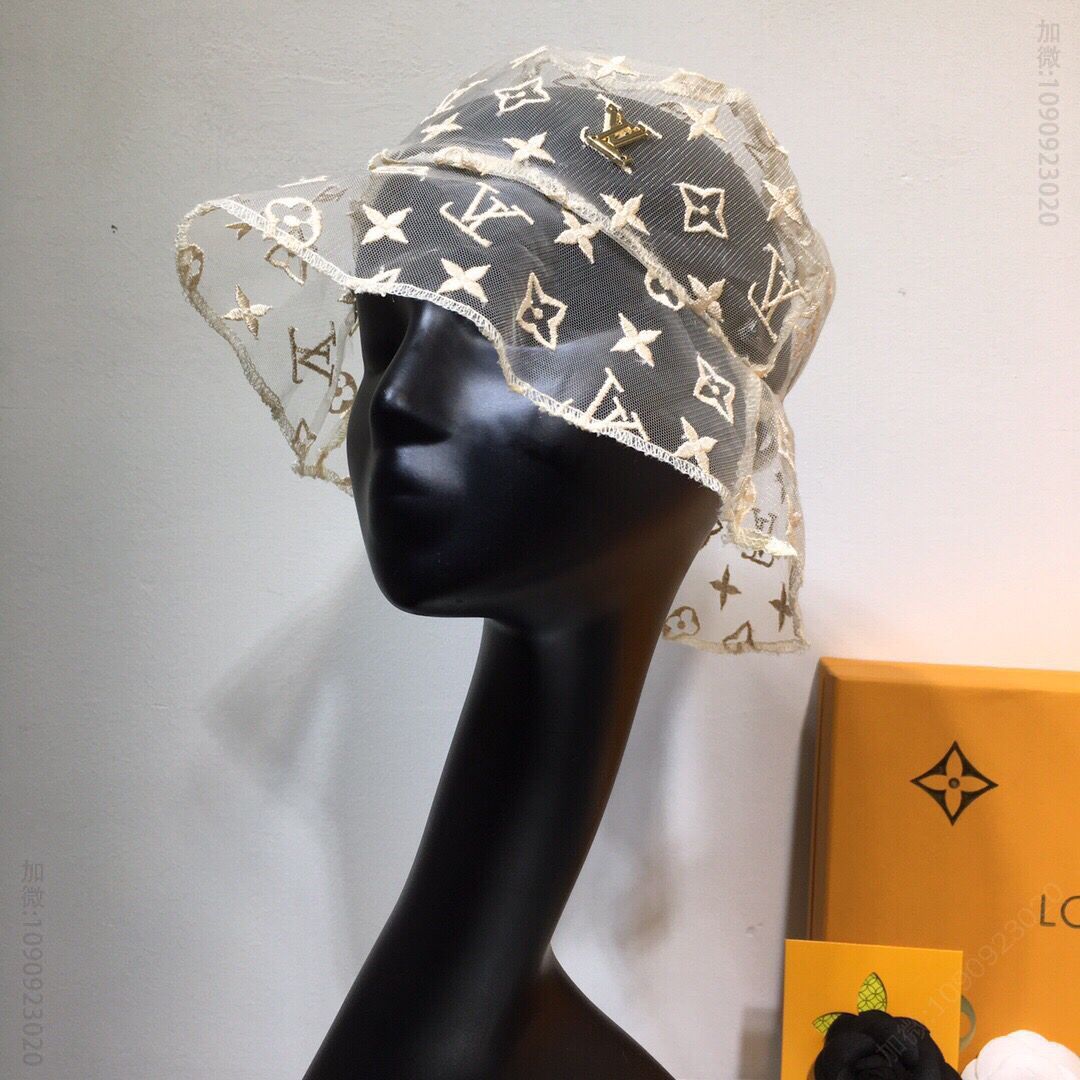 LV路易威登新品蕾丝小花朵刺绣渔夫帽