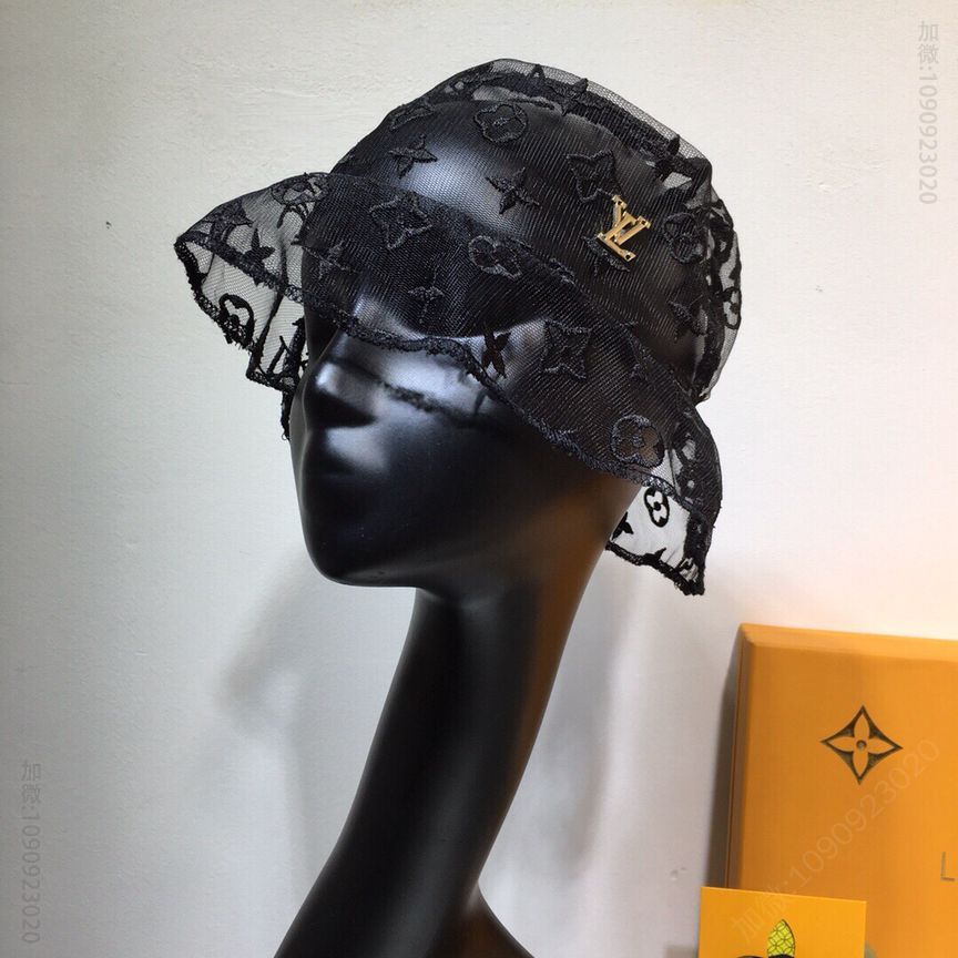 LV路易威登新品蕾丝小花朵刺绣渔夫帽