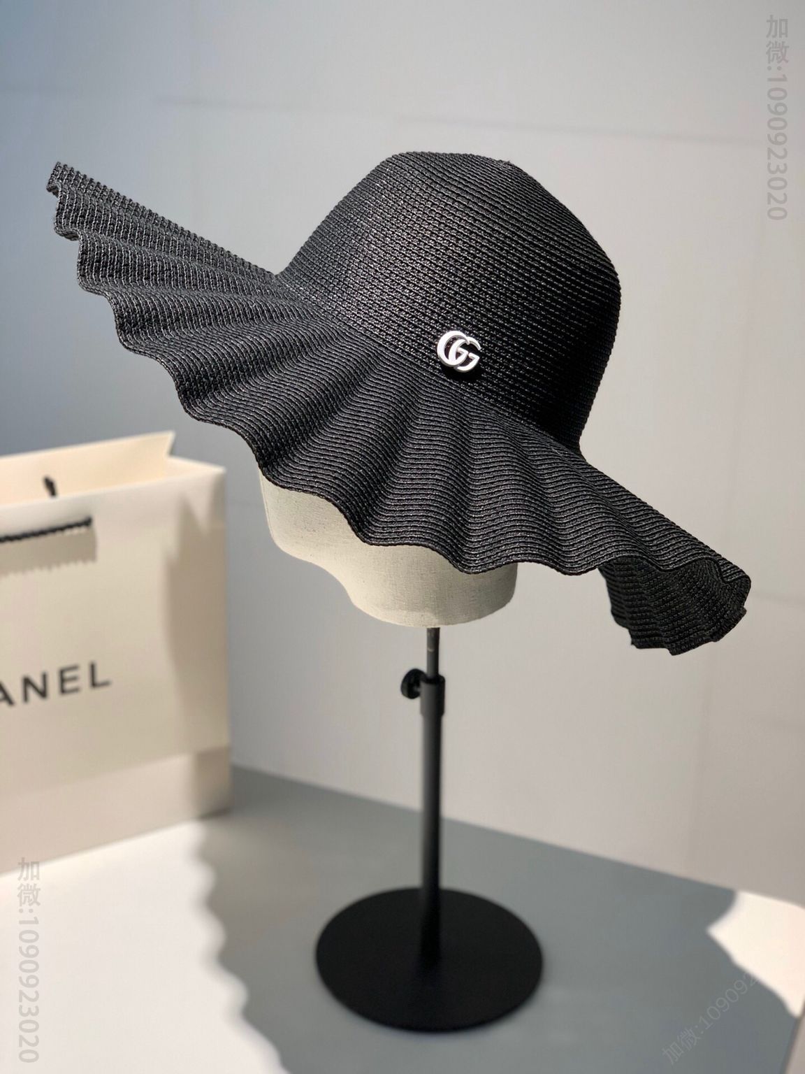 GUCCI古奇新款百褶边大檐帽遮阳帽