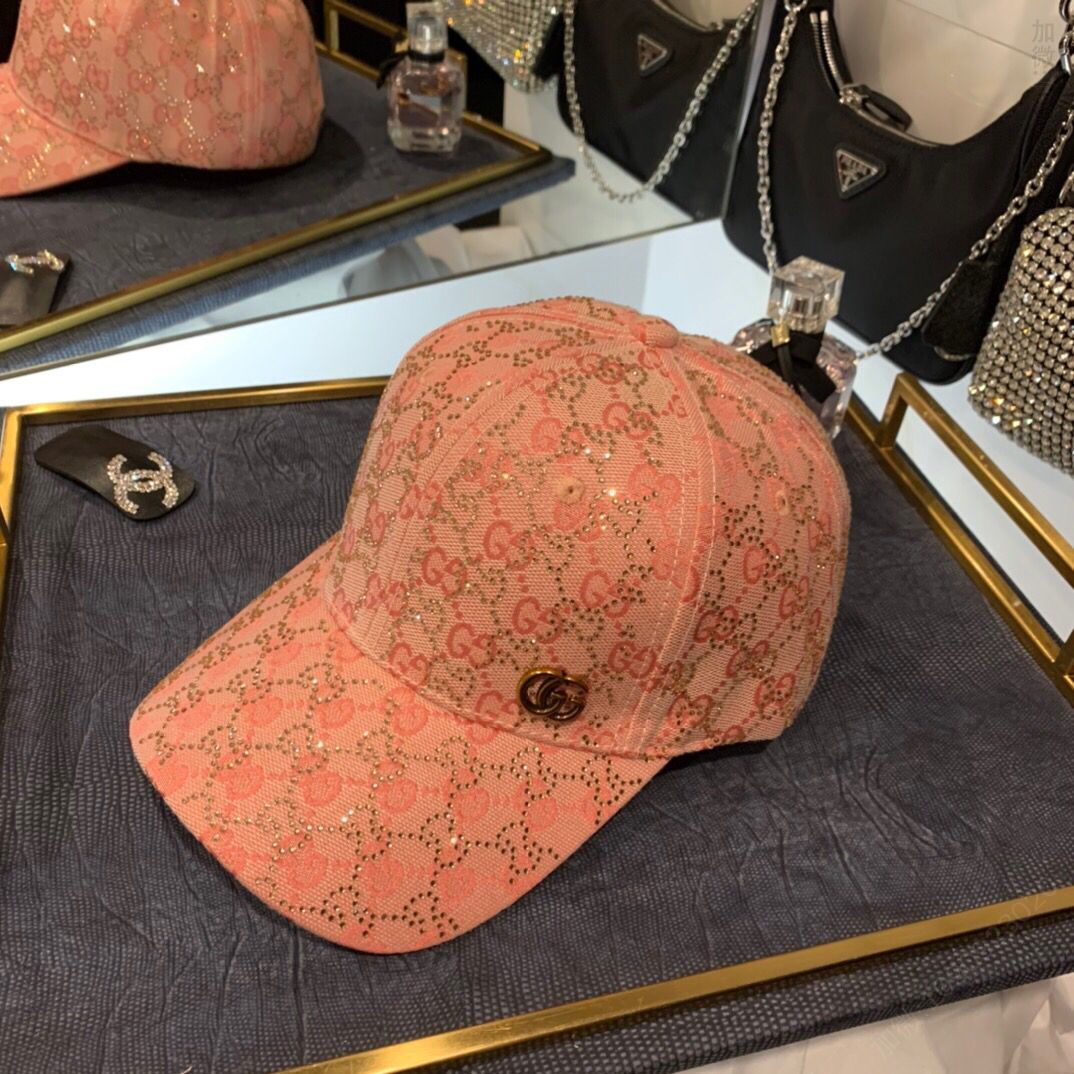 GUCCI古奇2023新款烫钻老花logo棒球帽
