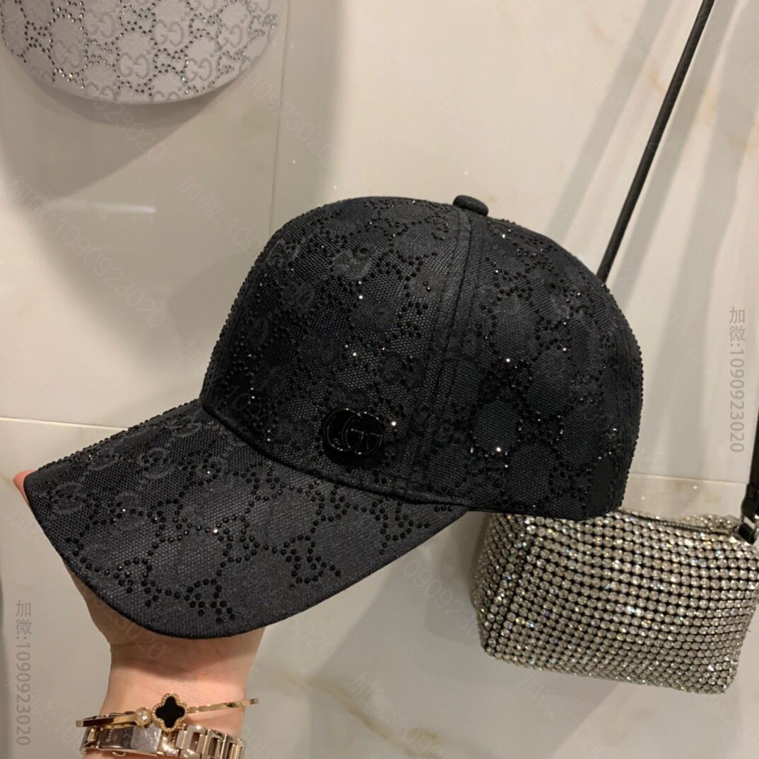 GUCCI古奇2023新款烫钻老花logo棒球帽