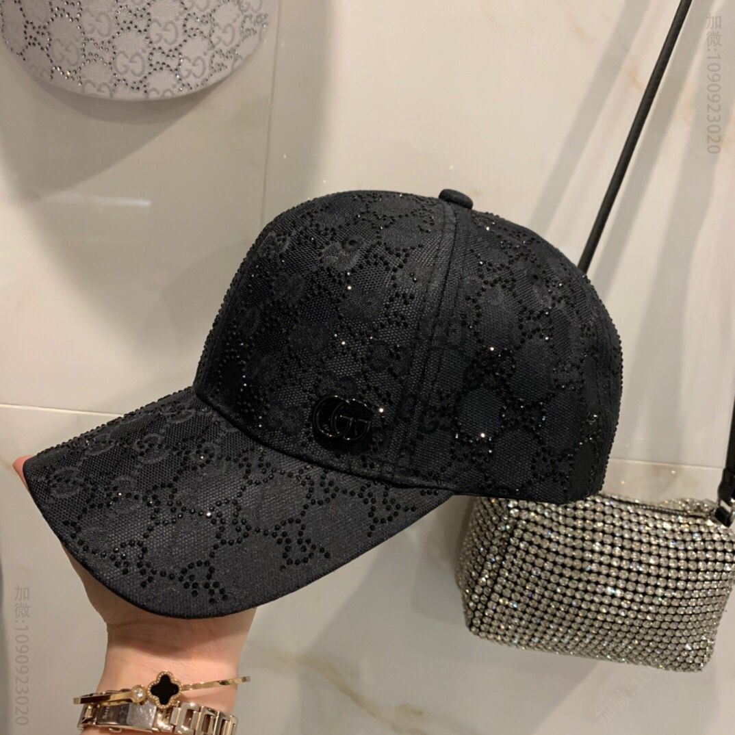 GUCCI古奇2023新款烫钻老花logo棒球帽