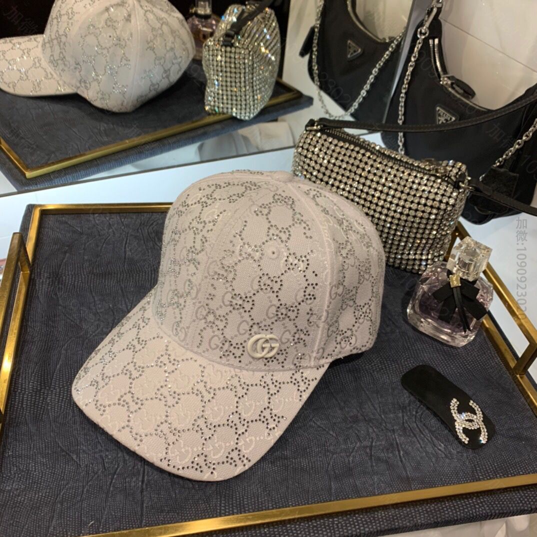 GUCCI古奇2023新款烫钻老花logo棒球帽