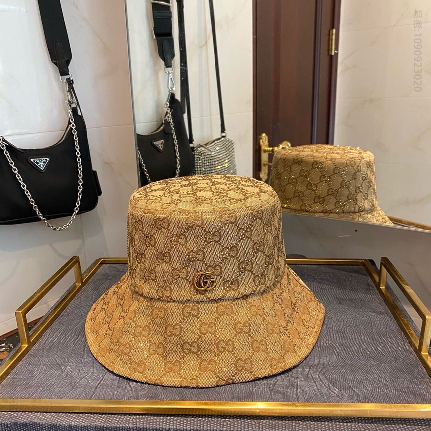 GUCCI古奇新款烫钻老花渔夫帽