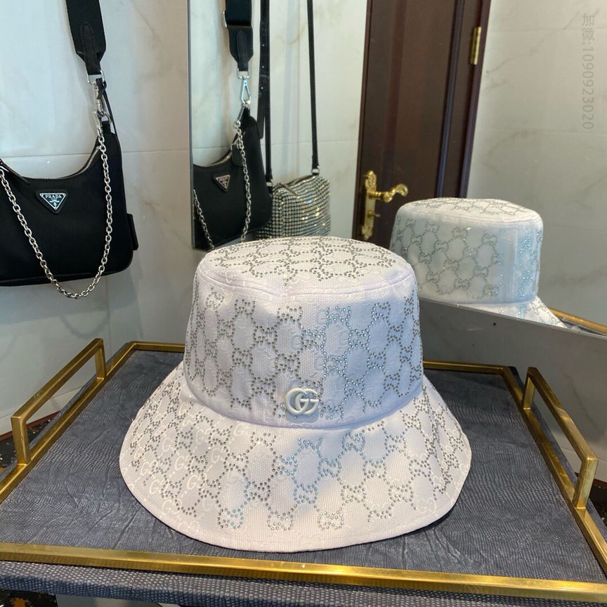 GUCCI古奇新款烫钻老花渔夫帽