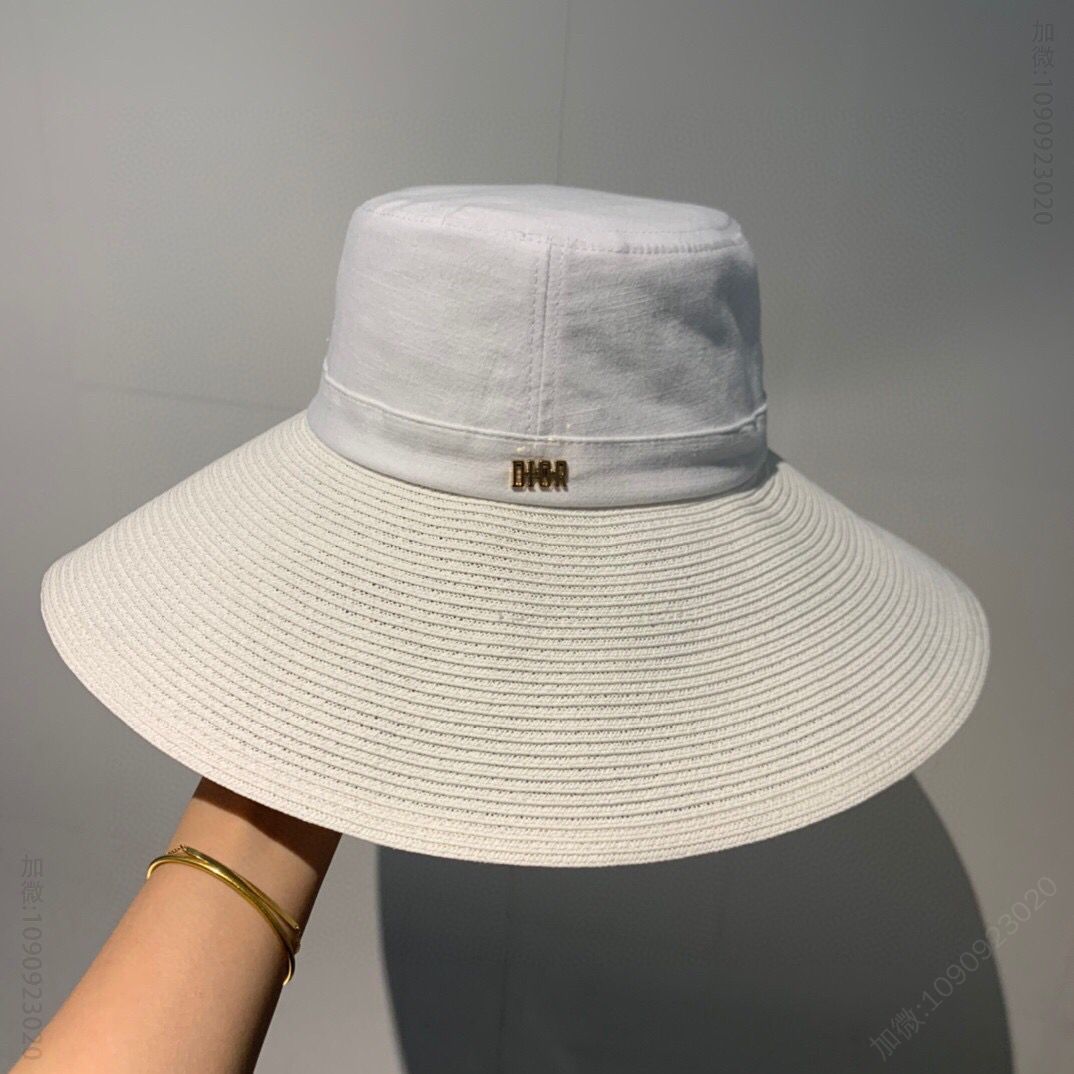 Dior迪奥牛津布料拼接细草编织大檐帽