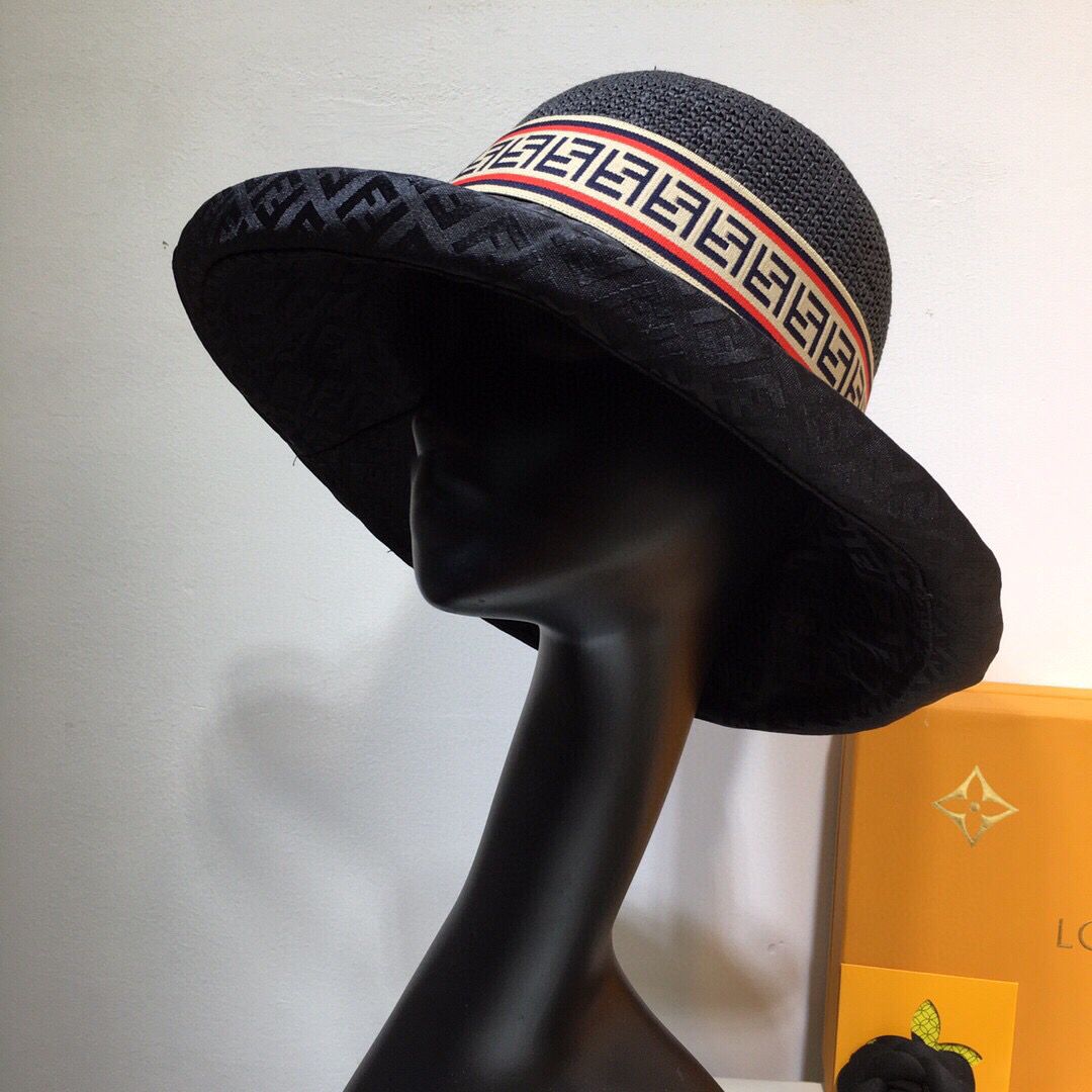高仿芬迪女士帽子 高仿芬迪帽子 FENDI芬迪FF定制版草帽圆顶帽 
