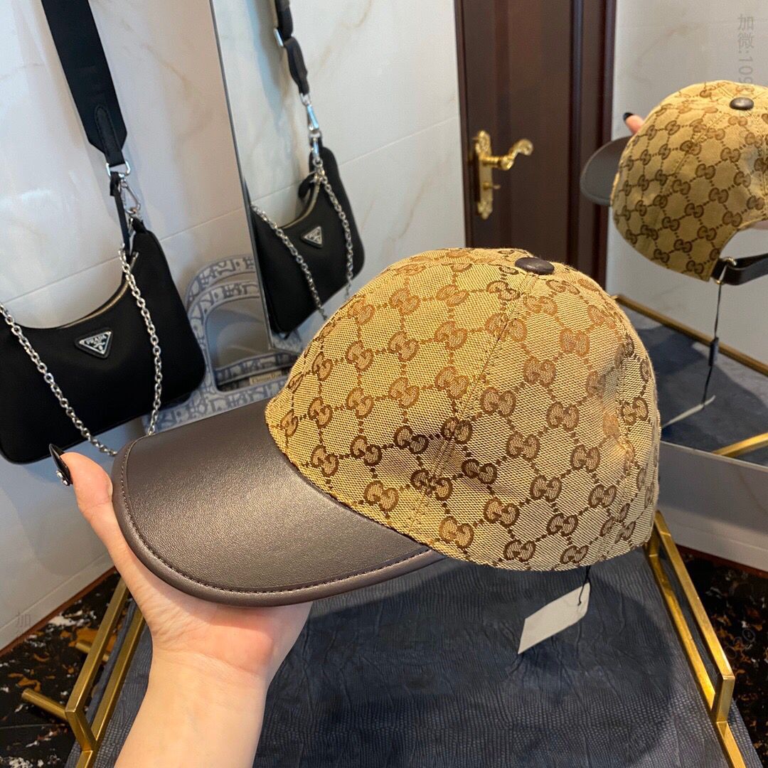 GUCCI古奇原版帆布料+头层牛皮新款原单棒球帽鸭舌帽