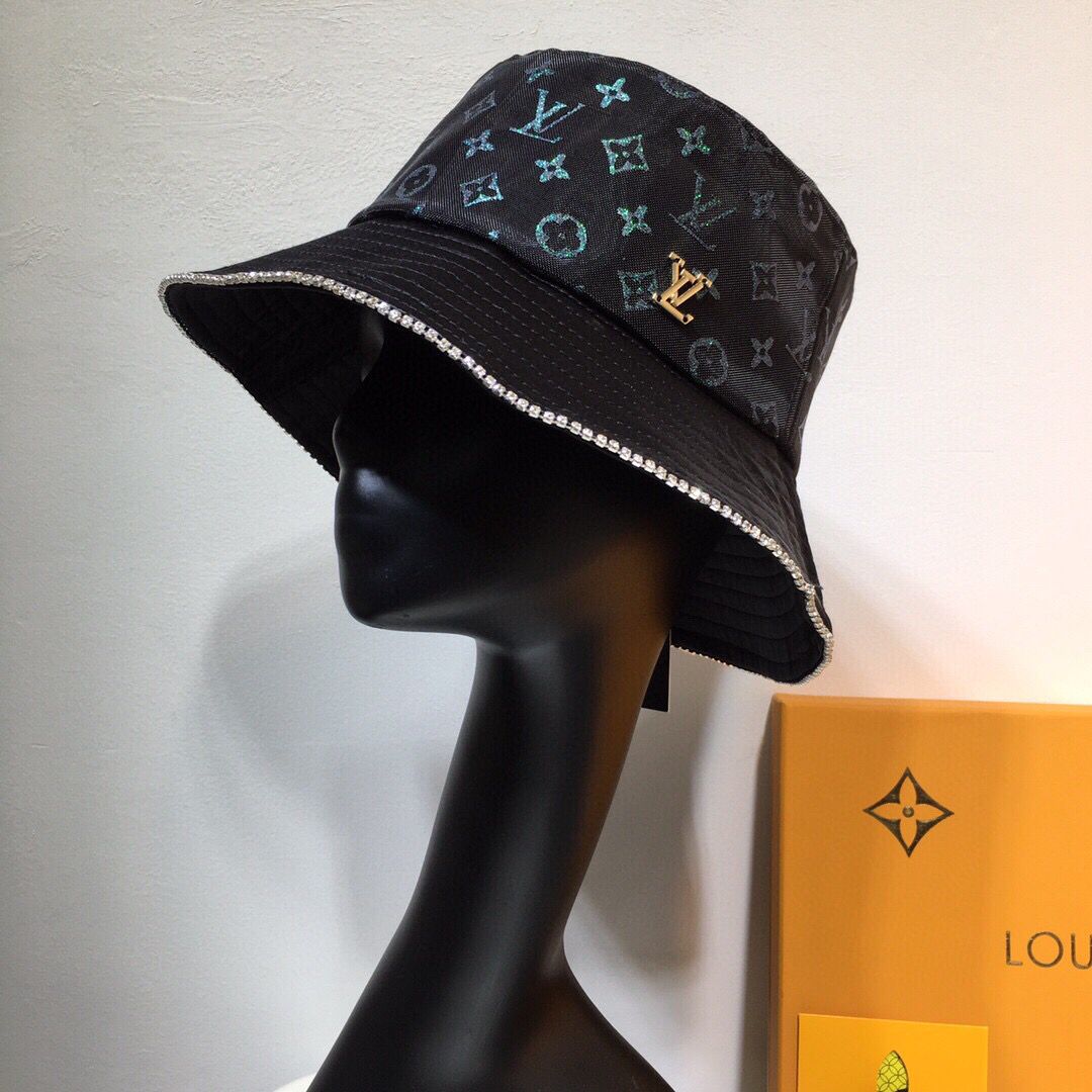 LV路易威登提花logo原单品质时尚水钻搭配渔夫帽