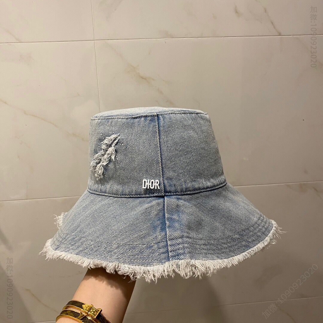 Dior迪奥春夏款做旧洗水牛仔流苏渔夫帽