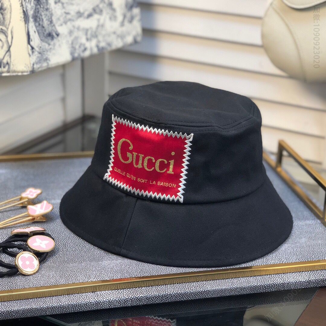 GUCCI古奇中国红棉布简约渔夫帽