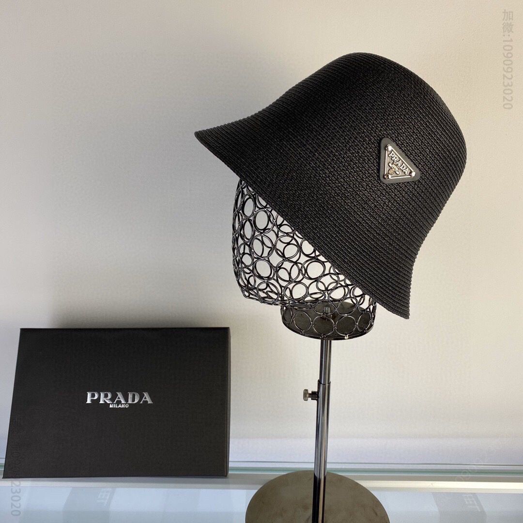 PRADA普拉达2023新款小香风盆帽草帽礼帽