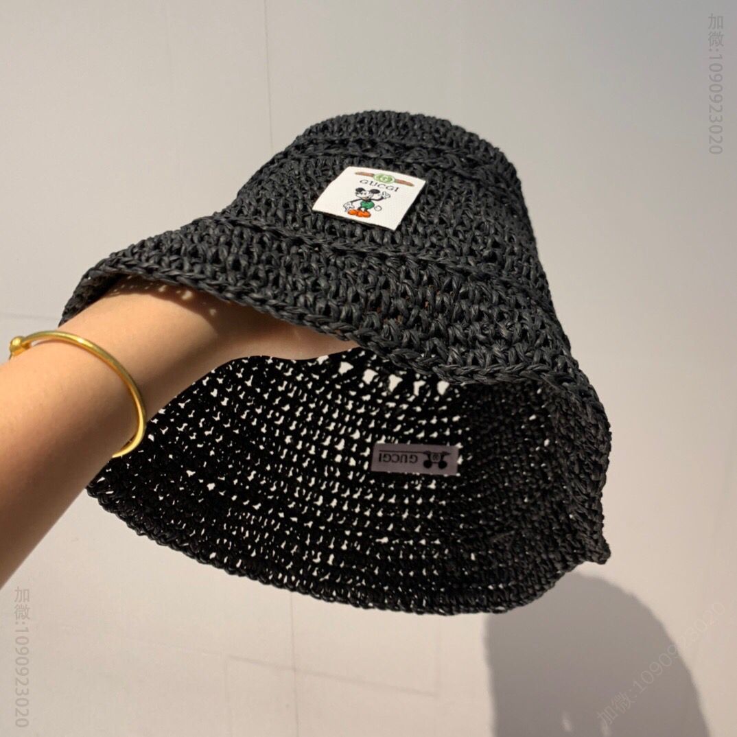 GUCCI古奇拉菲草渔夫帽手抓帽