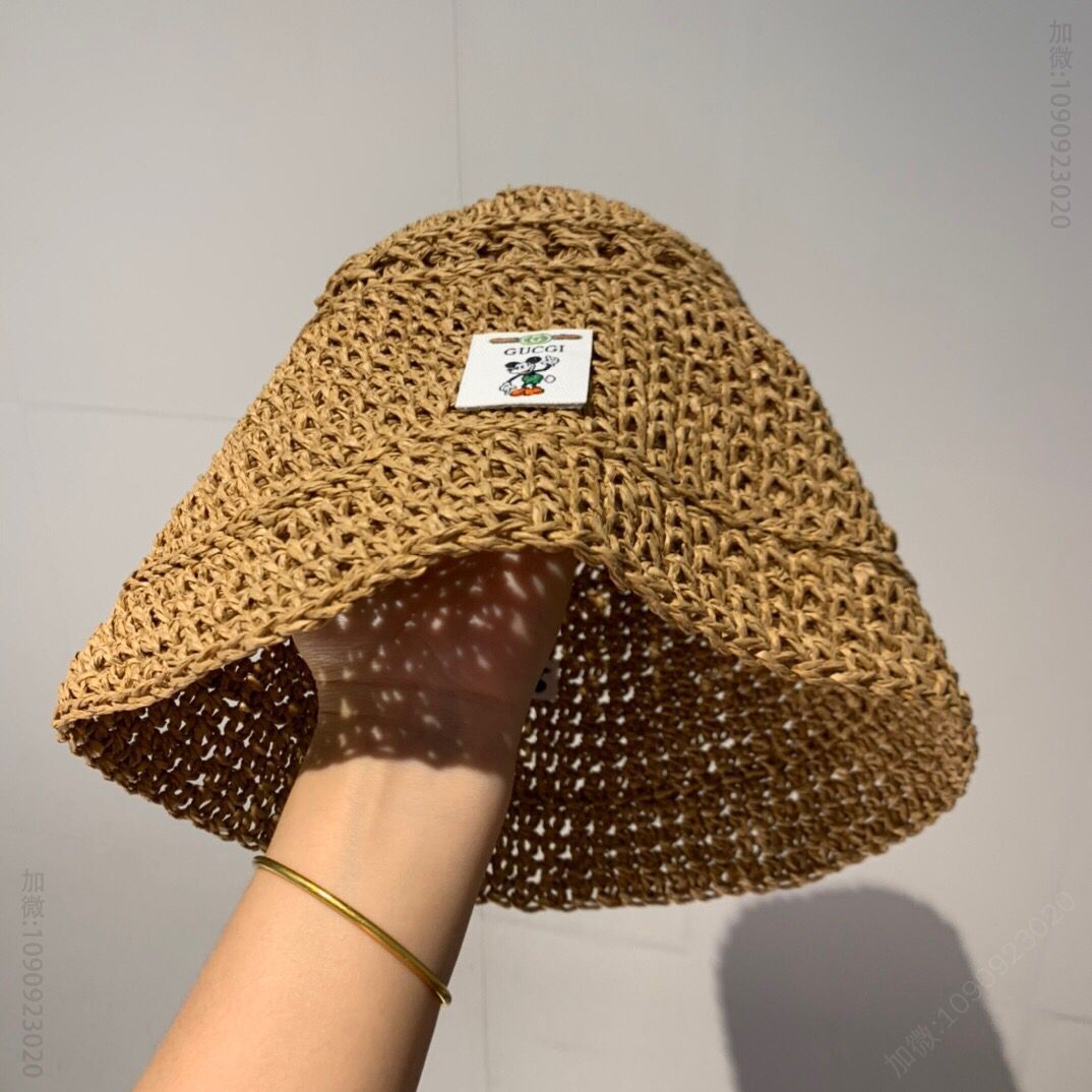 GUCCI古奇拉菲草渔夫帽手抓帽