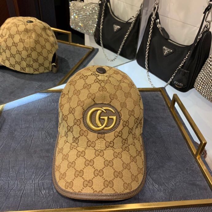 GUCCI古奇原版帆布料+头层牛皮包边双G原单棒球帽鸭舌帽