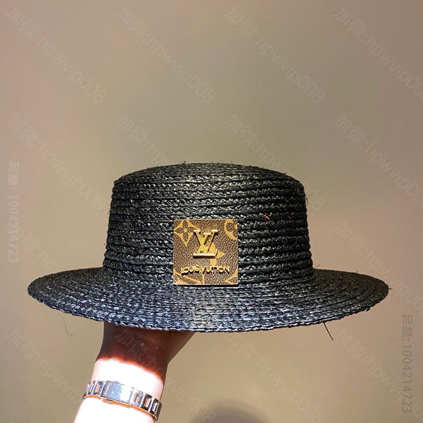 原版路易威登女士帽子 LV路易威登100%拉菲草老花标志装饰草帽 原版路易威登帽子批发 