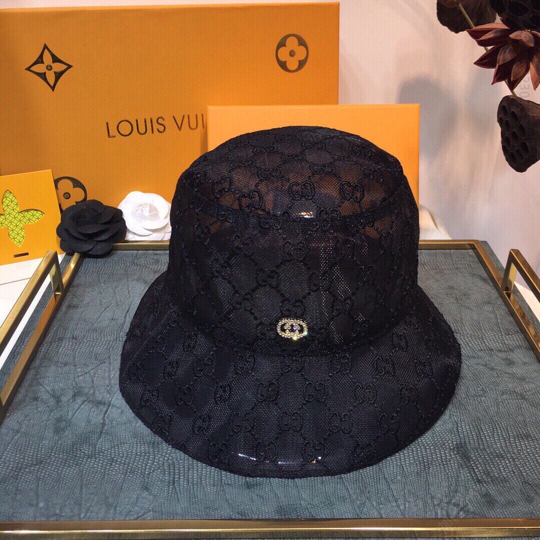 GUCCI古驰满logo刺绣网纱渔夫帽