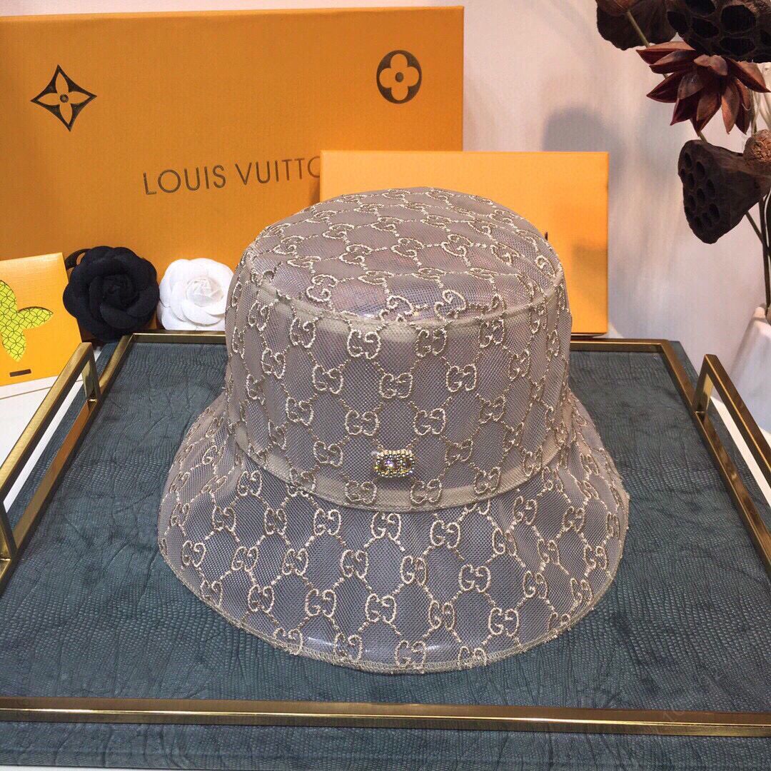 GUCCI古驰满logo刺绣网纱渔夫帽