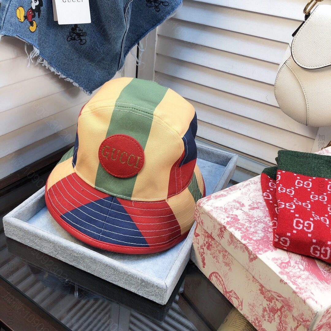 GUCCI古奇拼色进口小牛皮围边新款渔夫帽