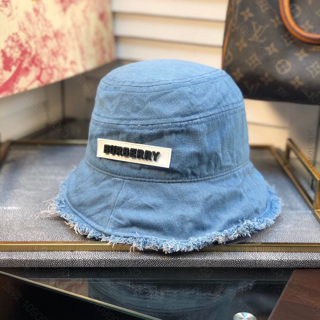 Burberry博柏利2023新款专柜款牛仔毛边百搭渔夫帽