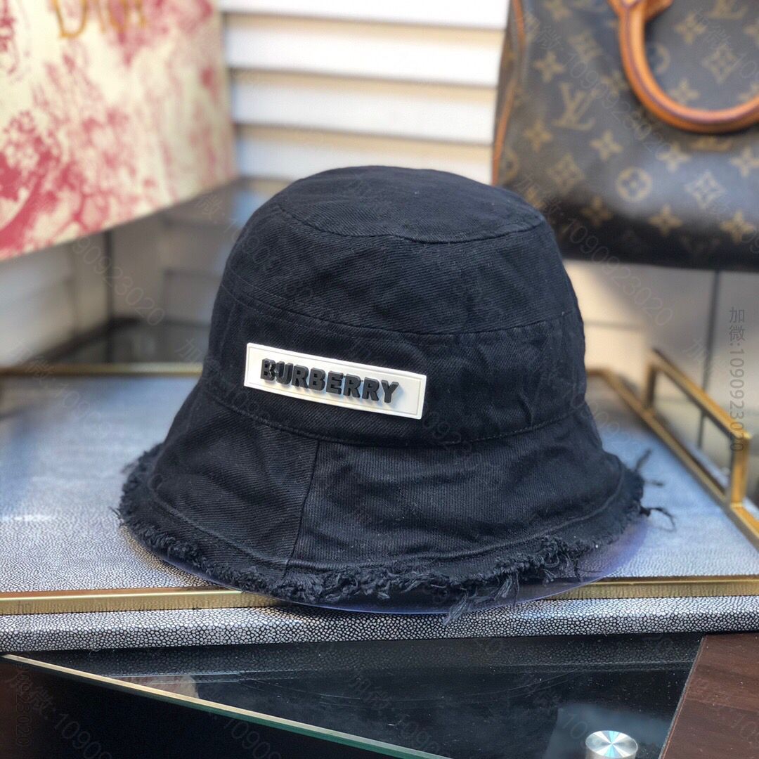 Burberry巴宝莉2023新款专柜款牛仔毛边百搭渔夫帽