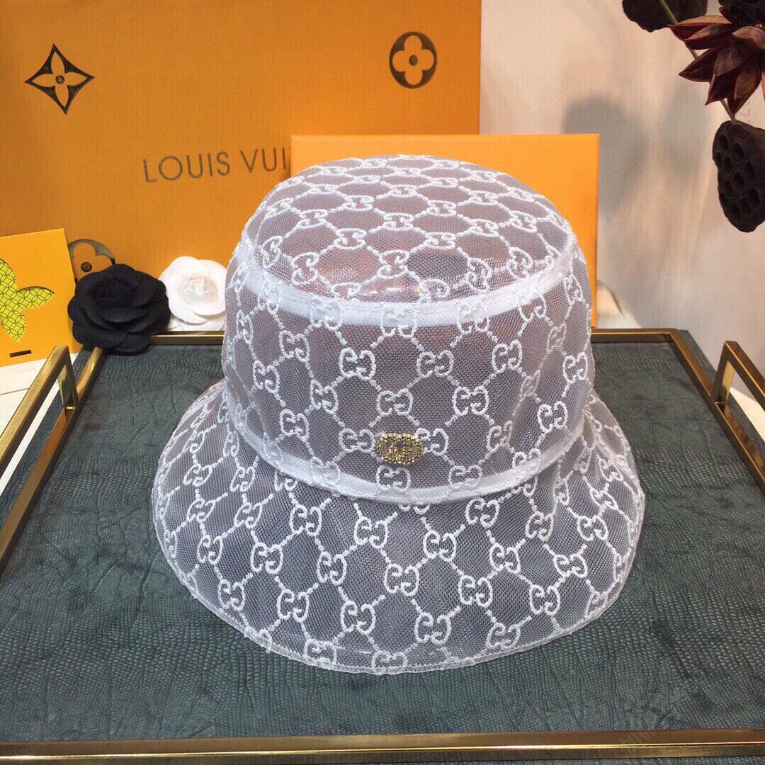 GUCCI古奇满logo刺绣网纱渔夫帽