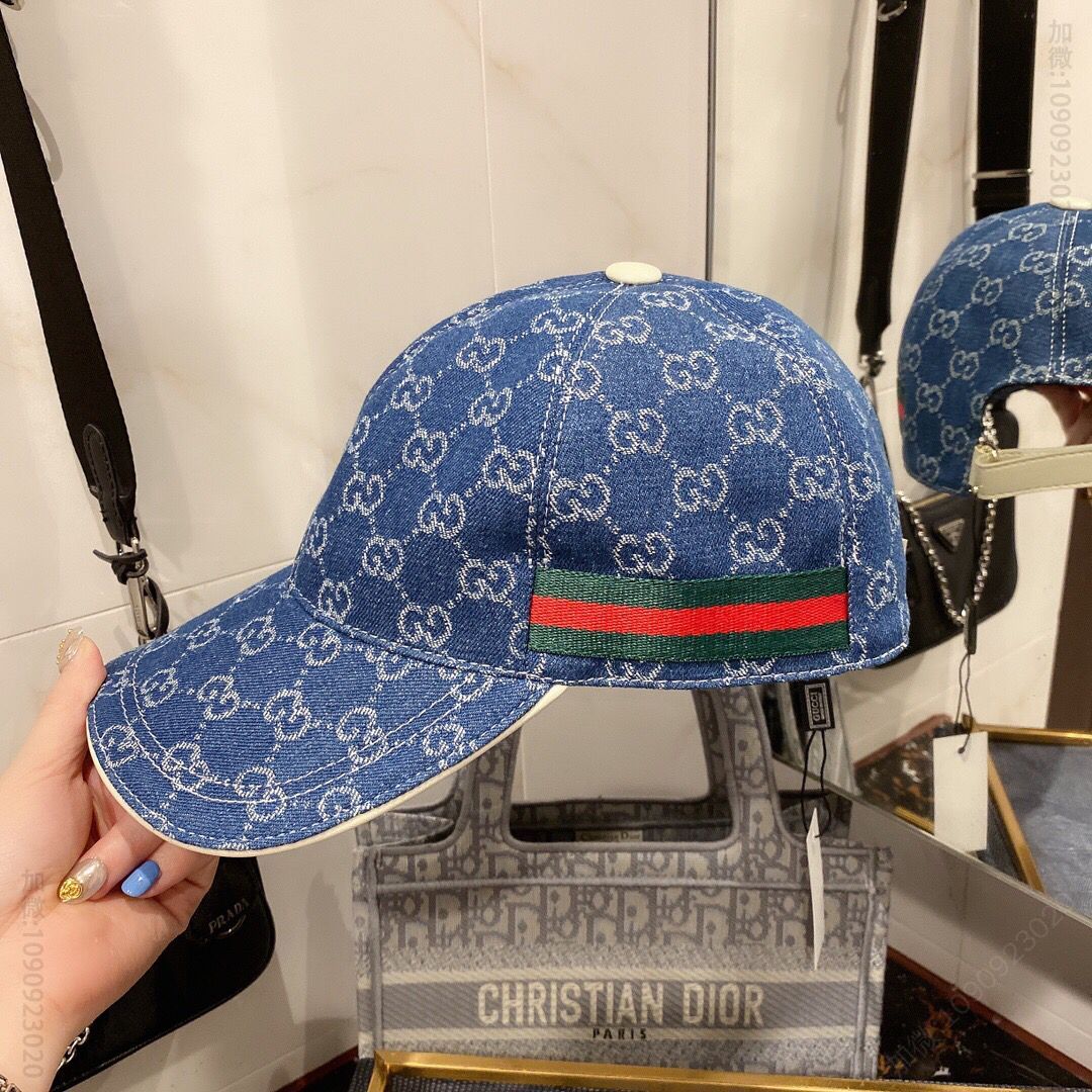 GUCCI古奇原版牛仔布料+头层牛皮男女通用棒球帽鸭舌帽