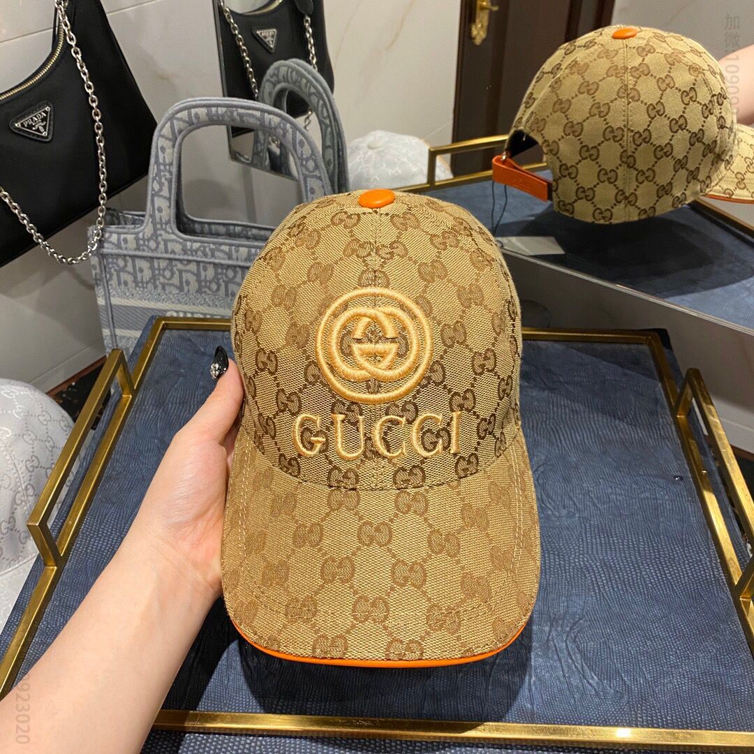 GUCCI古奇原版帆布料+头层牛皮重工金丝刺绣棒球帽鸭舌帽