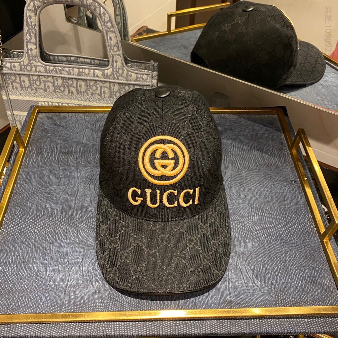 GUCCI古奇原版帆布料+头层牛皮重工金丝刺绣棒球帽鸭舌帽
