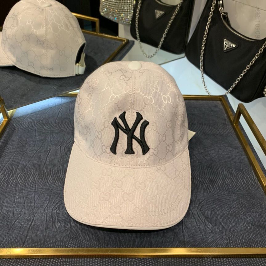 NY&Gucci（古奇)合作款原厂透气帆布料+头层牛皮棒球帽鸭舌帽