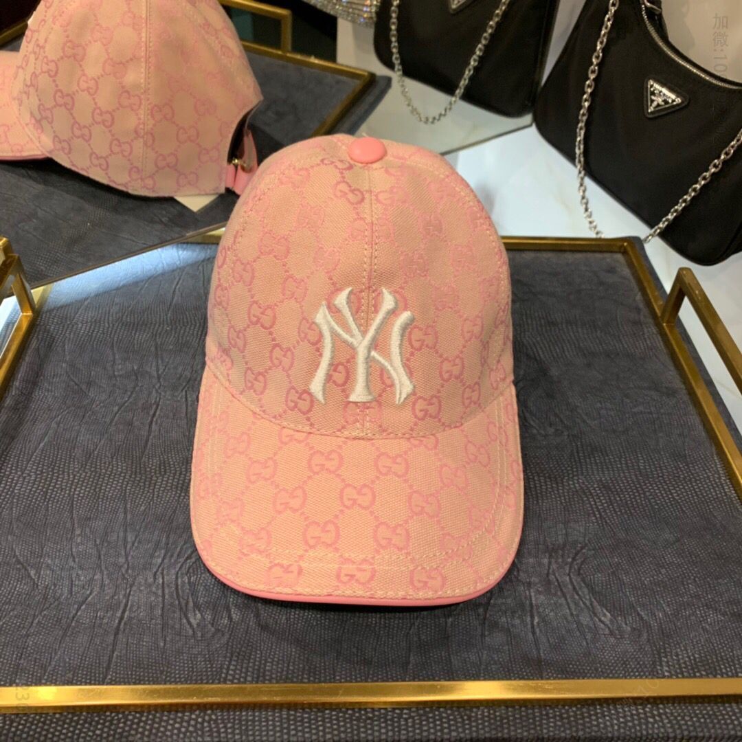NY&Gucci（古奇)合作款原厂透气帆布料+头层牛皮棒球帽鸭舌帽