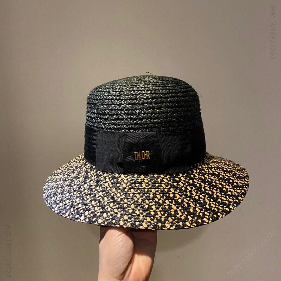 DIOR迪奥高品质拉菲草遮阳帽度假风太阳帽
